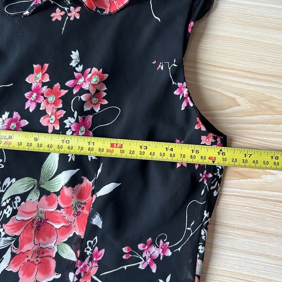 Vtg  Sheri Martin New York A-Line Midi black and pink florals dress women's S 8 - Picture 8 of 12